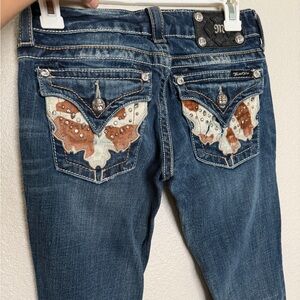 Miss Me Blue Jeans with Cowhide